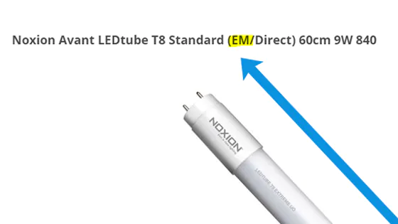 Konventionelles Vorschalgerät EM als Abkürzung für ein konventionelles Vorschaltgerät im Produkttitel einer LED-Röhre