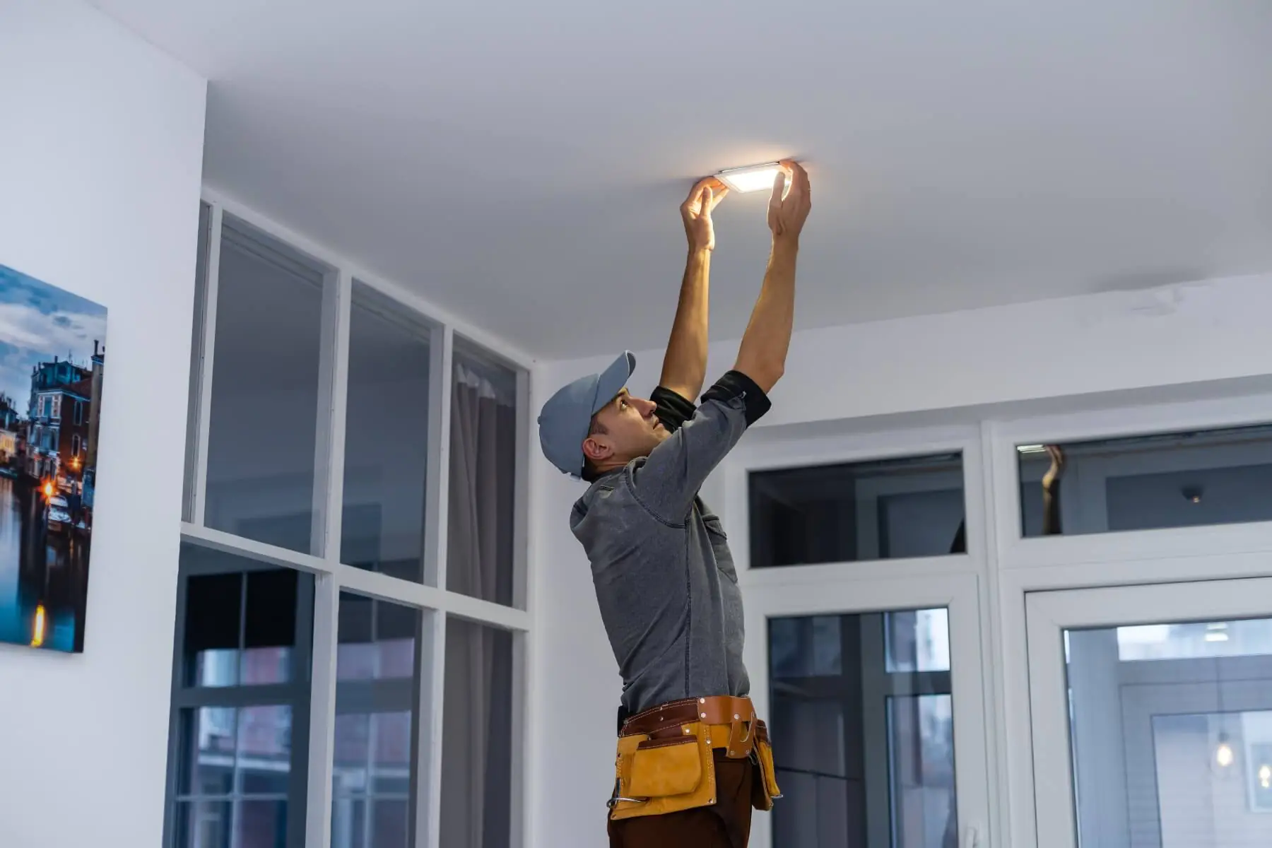LED-Leuchte Mann wartet eine LED-Leuchte